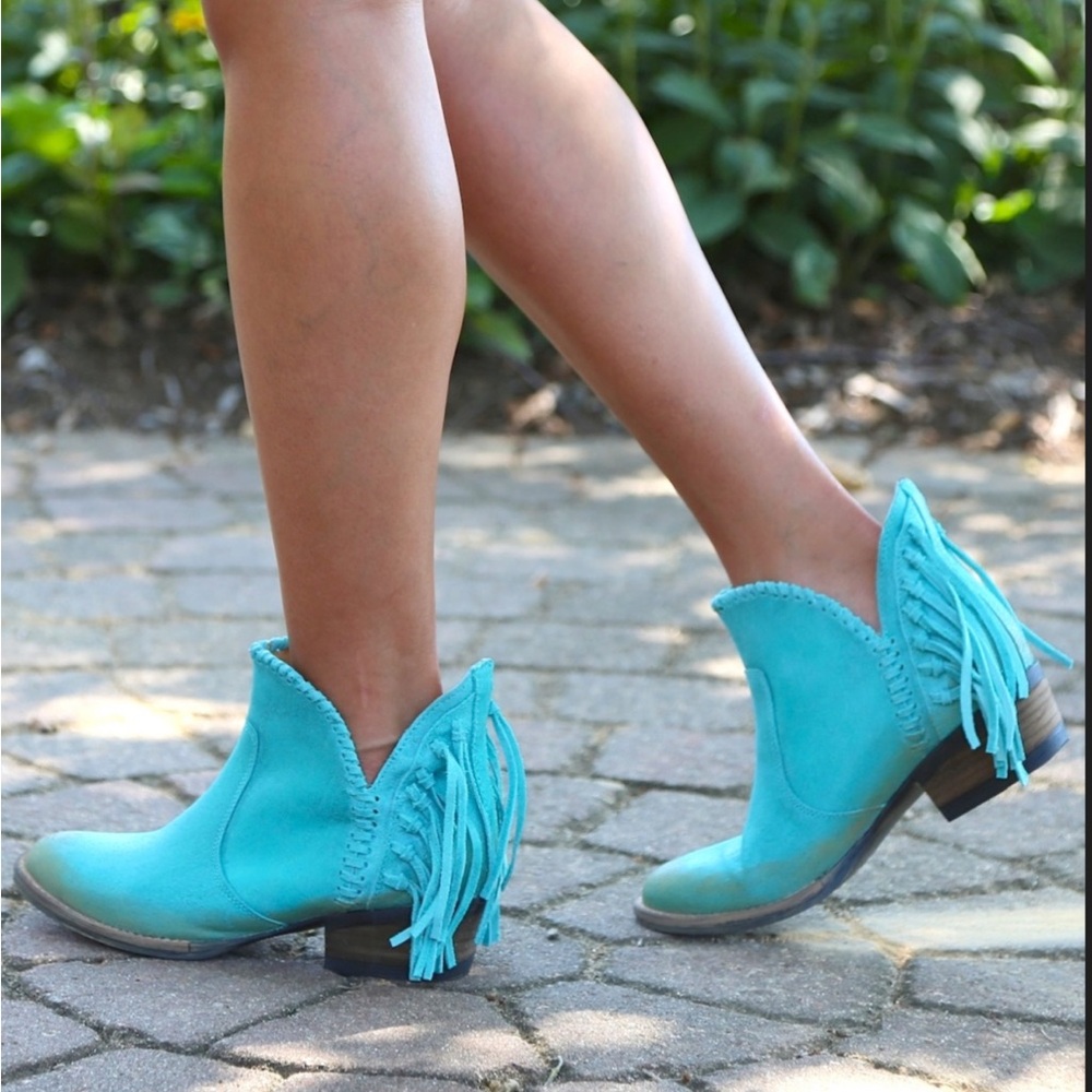 Circle G Blue Ankle Boots with Fringe Detail